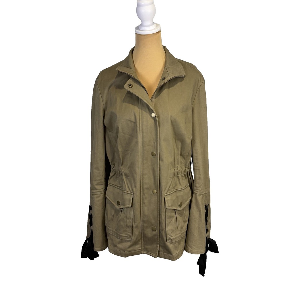 INC International Concepts Woman's Jacket Size M Khaki Lace Up‎ Utility Chore